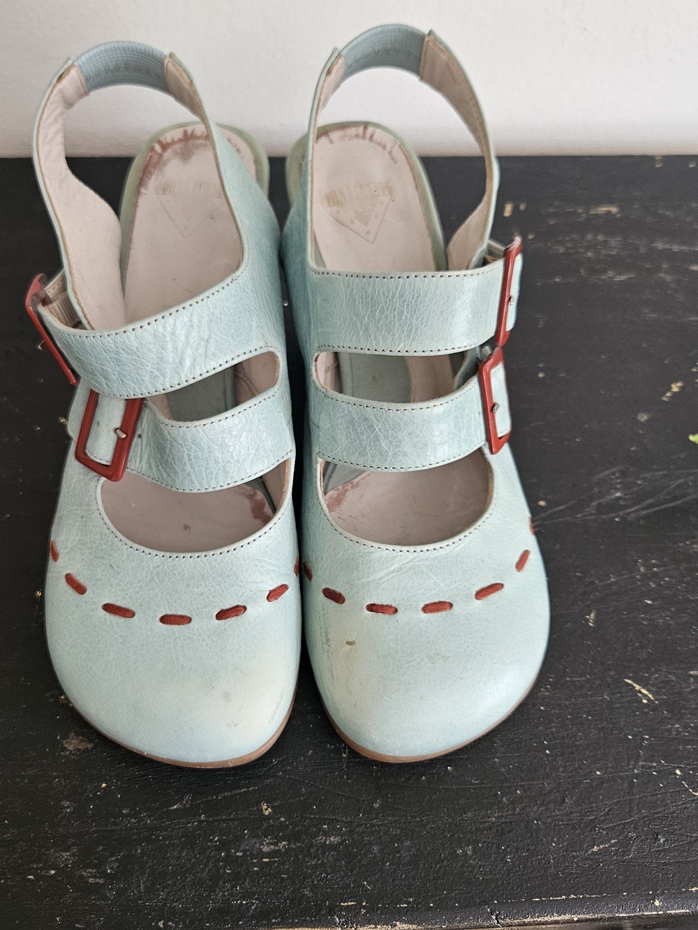 Fluevog Operetta Fiorenza Mint Leather Mary-Jane Slingback Heels Size 7 - Picture 3 of 10